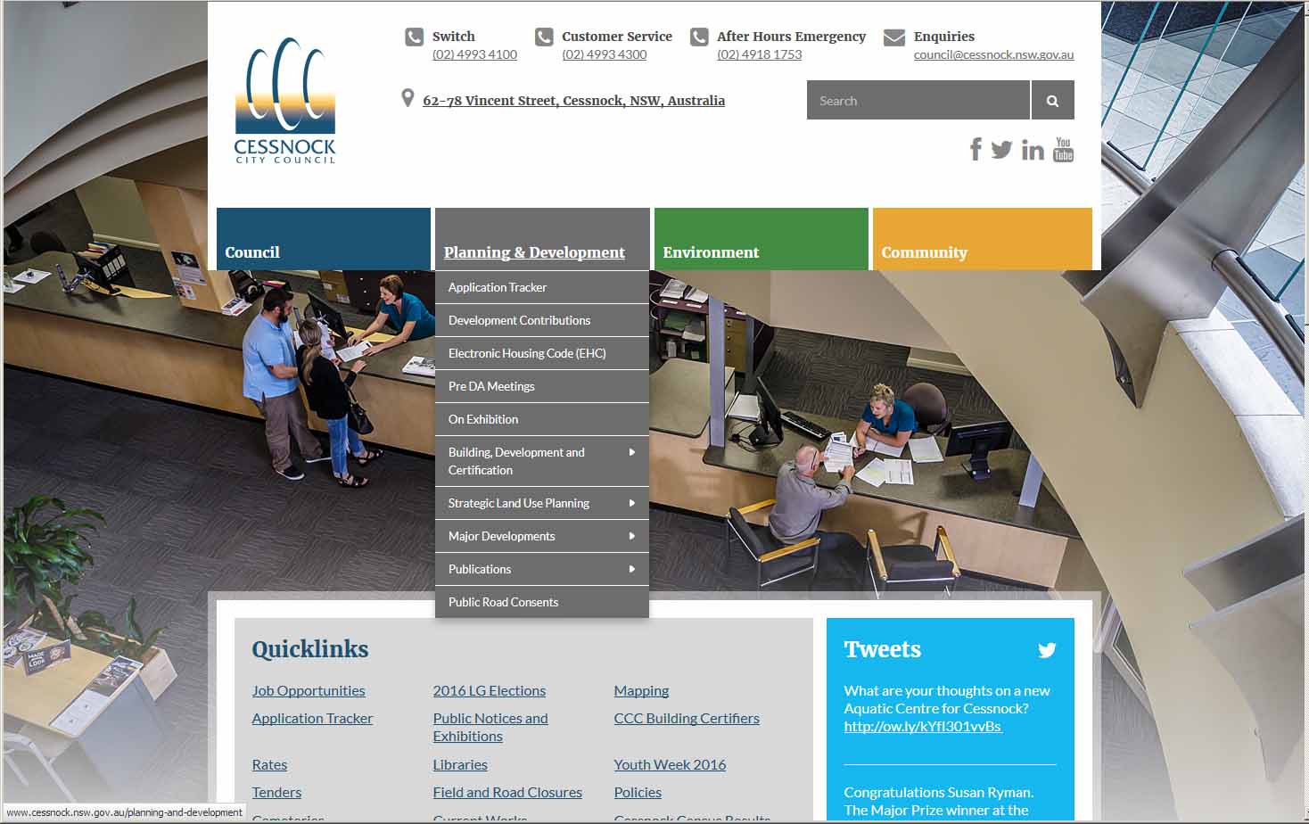 Cessnock City Council website screenshot